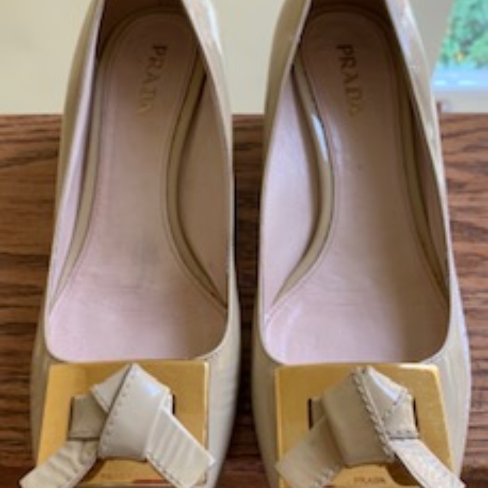 Prada, Nude Patent Leather Block Heel